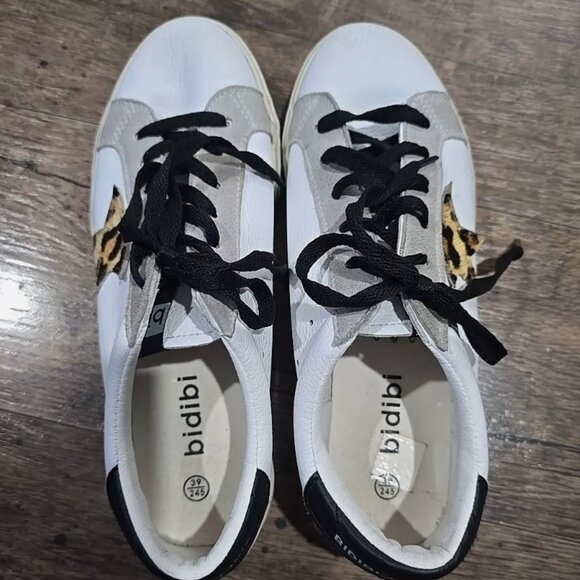 Bidibi Womens Shoes size 38 White Leopard Sneakers - Picture 1 of 5